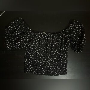 Elodie Black and White floral off the shoulder crop top